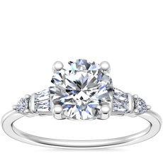 Double Baguette and Petite Round Diamond Engagement Ring in 14k White Gold (0.10 ct. tw.)